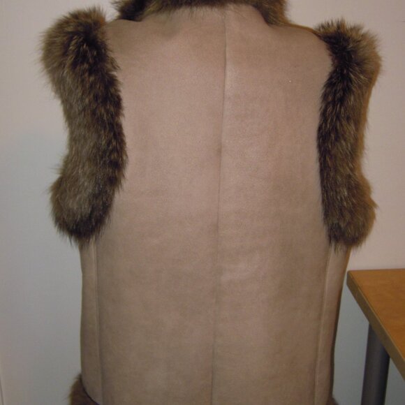 Sawyer California Sheep Shearling Coat Jacket Brown Fox Fur Leather Vest Size 12 - Picture 4 of 6